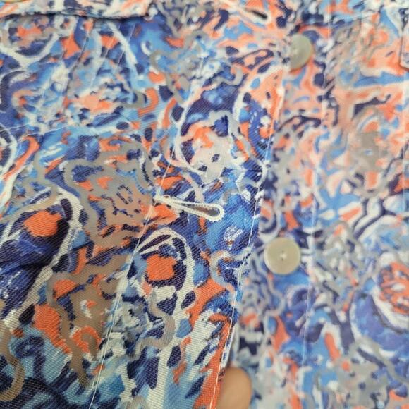 Ruby Rd. Womens Button-Up Top Size 14 Blue Floral Rayon Long Sleeves Collared - Picture 6 of 7